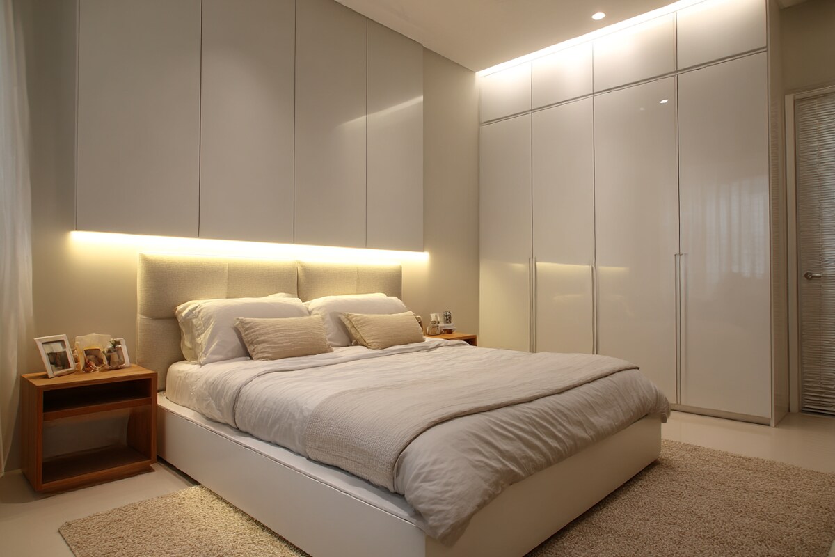 Contemporary Bedroom with Acoustic Wood Louver Feature Accent Wall #5